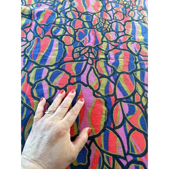 Vintage 70s curtain, orange, pink, blue, green abstract print, price per panel - Picture 6 of 13